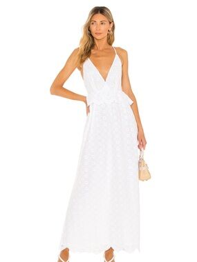 Tularosa Brier Embroidered Eyelet Maxi Dress with V-Neck